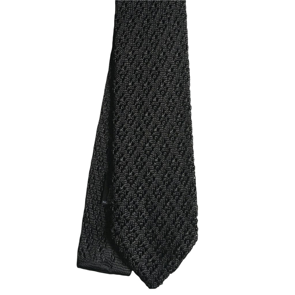 New Mens Black Charcoal Dogtooth Woven Tie Neck Necktie Men Knitted Skinny